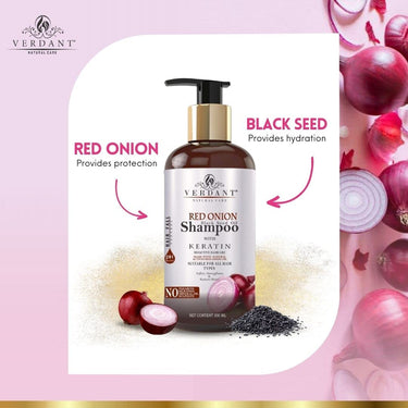 Verdant Natural Care Red Onion Shampoo for Hair Growth | With Black Seed Oil Extract, Keratin & Pro-Vitamin B5 | Onion Shampoo for Hair Fall Control | Onion Shampoo for Hair Fall | Anti Fall Hair Shampoo for Women & Men | Red Onion Hair Shampoo - No Parab